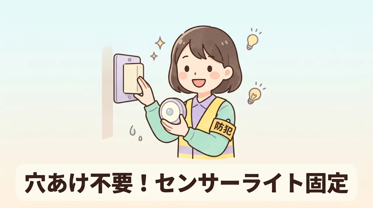 穴あけ不要で設置できるセンサーライト固定方法